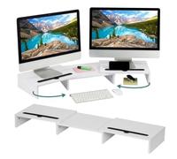 Relaxdays Soporte para monitor, 2 monitores, segmentos ajustables, anchura 74-105 cm, elevación ergonómica, blanco