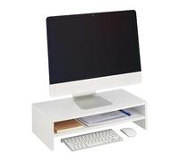 Relaxdays Estante Adicional Soporte para Monitor, con Compartimiento, 14,5 x 54 x 25,5 cm, Elevador de Pantalla para Escritorio, Blanco, Tablero de Fibras