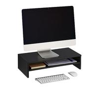 Relaxdays Soporte para Monitor, con Compartimiento, 14,5 x 54 x 25,5 cm, Elevador de Pantalla para Escritorio, Negro