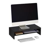 Relaxdays Soporte para Monitor, con Compartimiento, 14,5 x 54 x 25,5 cm, Elevador de Pantalla para Escritorio, Negro