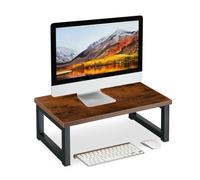 Relaxdays Soporte para Monitor, Elevador Pantalla para Escritorio, 15 x 40 x 23 cm, Diseño Industrial, Marrón/Negro