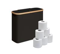 Relaxdays Soporte para Papel higiénico, 12 Rollos, HBT: 38 x 43 x 17 cm, Tela, bambú, contenedor, Reserva, Negro