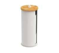 Relaxdays Contenedor de Papel higiénico, 3 Rollos, HxD: 49 x 14,5 cm, Metal, bambú, dispensador, Blanco/Natural, Hierro, Plástico, 49 x 14.5 x 14.5 cm