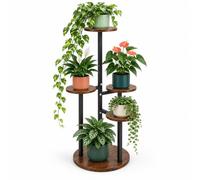 Relaxdays Soporte para plantas, 5 estantes redondos, negro/marrón | 80 x 30 x 30 cm, estantería de interior, industrial