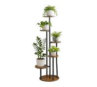 Relaxdays Soporte para Plantas, 5 Niveles Redondos, 118,5 x 58 x 58 cm, Estante Interior, Industrial, Negro/marrón, Tablero de Fibras, Hierro, 118.5 x 58 x 58 cm