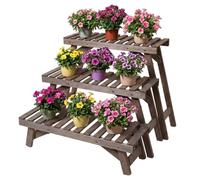 Relaxdays Set de 3 soportes para macetas marrón