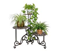 Relaxdays Soporte para plantas, vintage, 3 estantes, hierro fundido, 58 x 50 x 50 cm, para exterior, marrón oscuro