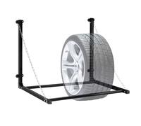 Relaxdays Soporte Ruedas Pared, para Colgar 4 Llantas, Almacenaje Neumáticos, Telescópico, hasta 90 kg, Acero, Negro, 70,5 x 143 x 73 cm