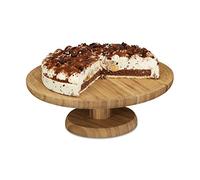 Relaxdays Soporte para Tartas, Pie Expositor Redondo, Base Pastel, Plato, Fuente, Bambú, 1 Ud, 11,5 x 33 cm, Marrón, 11.5 x 33 cm