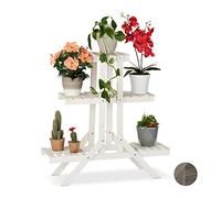Relaxdays Soporte Plantas 3 Niveles, Madera, Blanco, 83 x 83 x 25 cm | Dimensiones interiores, (Al x An x Fon) 83 x 83 x 28 cm, estante para flores