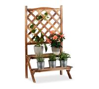 Relaxdays Soporte Plantas con Enrejado para Trepadoras, 2 Escalones, Madera, Marrón, Varios Tamaños