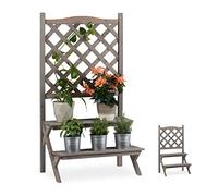 Relaxdays Soporte Plantas con Enrejado para Trepadoras, 2 Escalones, Madera, Gris, 109x61x40 cm