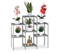 Relaxdays Soporte Plantas Shabby Chic, Estantería Interior para Flores, Madera, 86 x 95 x 29 cm, Gris