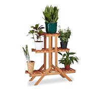 Relaxdays Soporte Plantas para Interior 3 Niveles, Madera, Marrón Claro, 82,5 x 83 x 28,5 cm