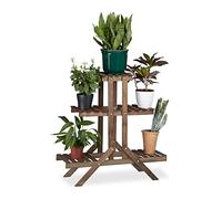 Relaxdays Soporte Plantas para Interior 3 Niveles, Madera, Marrón Oscuro, 82,5 x 83 x 28,5 cm
