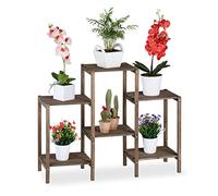 Relaxdays Soporte Plantas Shabby Chic, Estantería Madera Interior para Flores, 6 Baldas, Madera, 70x89x27 cm, Marrón