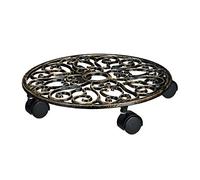 Relaxdays Soporte Redondo con Ruedas para Plantas, Hierro Fundido, para Exterior, 7,5 x 33,5 x 33,5 cm, 1,9 Kg, Bronce