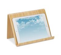 Relaxdays Soporte Tablet Madera, Escritorio, Cocina, Cama, Atril Libros, Diseño Moderno, Apoyo Leer, Recetas, Natural, 17 x 26 x 15.5 cm