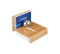 Relaxdays Soporte Tarjetas de Visita con Bola, Tarjetero para Escritorio, Bambú, Marrón Natural