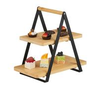 Relaxdays Soporte tartas 2 pisos bambú y metal marrón claro,negro