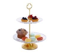 Relaxdays Soporte tartas 2 pisos cristal oro,transparente
