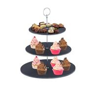 Relaxdays Soporte Tartas, 3 Pisos, Bandejas Pizarra, Expositor Pasteles, Platos Cupcakes, 33 x 30 cm, Antracita/Plateado, Hierro