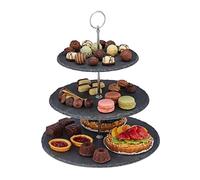 Relaxdays Soporte para tartas de pizarra 3 pisos antracita,plata