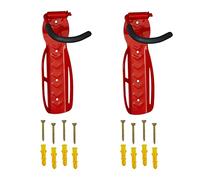 Relaxdays Soportes Bicicleta Pared, Set de 2, Plegables, Ganchos Bici Garaje, hasta 25 Kg., Colgador Vertical, Rojo