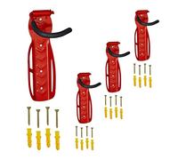 Relaxdays Soportes Bicicleta Pared, Set de 4, Plegables, Ganchos Bici, 26 x 11,5 x 13,5, hasta 25 Kg, Vertical, Rojo