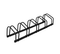 Relaxdays Soportes Bicicleta Suelo, para 5 Bicis, Ancho de Neumático hasta 60 mm, Metálico, Garaje, Portabicis, Negro, Acero, 27 x 130 x 33 cm