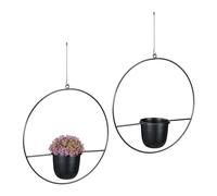Relaxdays Soportes de Macetas, Set de 2, Anillos para Colgar Plantas, Ø 34,5 cm, Portamacetas Exterior, Hierro, Negro