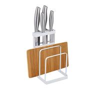 Relaxdays Soportes de Tablas y Cuchillos 2 en 1, Metal, Portatablas de Cocina, Organizador de Sobremesa, Blanco