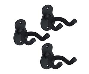 Relaxdays Soportes Guitarra Pared, Set 3 Colgadores Instrumentos, Horquilla Giratoria, Metal, Acolchado de Goma, Negro