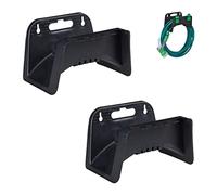 Relaxdays Soportes Pared, Set de 2 Uds, para Mangueras de 10 m, Portamangueras, Plástico, 15x24x17 cm, Negro