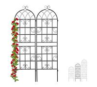 Relaxdays Soportes para Plantas Metálicos, Set de 2, con Estacas, Enrejado para Trepadoras, 180 x 50 cm, Jardín, Negro