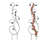Relaxdays Soportes Plantas Metálicos, Set de 2, con Estacas para Enterrar, Celosías para Trepadoras, 144 x 39 cm, Negro