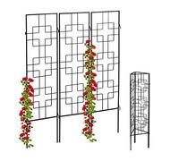 Relaxdays Soportes Plantas Metálicos, Set de 3, con Estacas, Enrejado para Trepadoras, 122 x 30,5 cm, para Jardín, Negro
