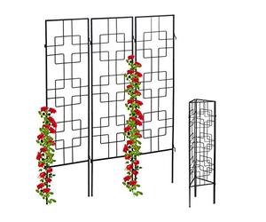 Relaxdays Soportes Plantas Metálicos, Set de 3, con Estacas, Enrejado para Trepadoras, 122 x 30,5 cm, para Jardín, Negro
