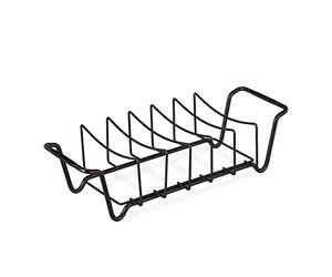 Relaxdays Sostenedor de Ahorro Soporte Costillas Barbacoa, Cesta para Parrilla, Acero al Carbono, Uso Reversible, Rejilla para Carnes, Negro, 11,5 x 44,5 x 18,5 cm