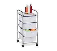 Relaxdays Storage Trolley Carrito Auxiliar, 4 Cajones, Metal y Plástico, Carro con Ruedas para Baño, Cosméticos, 74 x 33 x 39 cm, Plata, Hierro