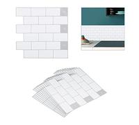 Relaxdays Pack 10 Vinilos Pared, Pegatinas 3D Autoadhesivas, Cocina o Baño, Estilo Estación Metro, 30,5x30,5 cm, Blanco