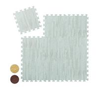 Relaxdays Suelo Goma Estilo Madera, Esterilla Fitness, Puzle 9 Piezas, Colchoneta Gimnasio, sin BPA, Blanco
