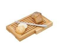 Relaxdays Tabla cortar pan de bambú con cuchillo marrón claro,plata