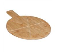 Relaxdays Tabla Cortar Pizza, Base Servir Queso, Jamón, Fruta Redonda, Ø 30cm, Madera de Bambú, Decorativa, Natural, 30 Centimeters cm