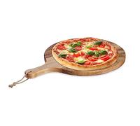 Relaxdays Tabla Cortar Pizza XXL, Base Servir Queso, Jamón, Redonda, Ø 35,5 cm, Madera de Acacia, Decorativa, Natural