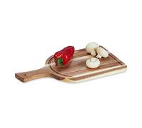 Relaxdays Tabla Cortar Rectangular, Madera Acacia, Tablero Picar Carnes o Verduras, 1,5 x 37 x 20 cm, con Mango, Natural