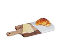 Relaxdays Tabla Cortar Rectangular, Madera y Mármol, Picar Carnes o Verduras, 1,5x38x18 cm, con Mango, Natural y Blanco