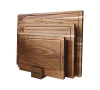 Relaxdays tabla de cortar 3 tamaños con canal recoge jugos y soporte, madera de acacia higiénica, antideslizante, marrón