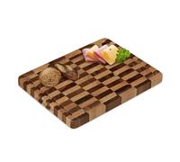 Relaxdays Tabla de Cortar, Madera Acacia, Bandeja Picar Carne Maciza, 40x30cm, Protege Cuchillos, Surco de Goteo, Marrón