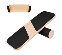 Relaxdays Tabla de equilibrio antideslizante, natural/negro | 3x74x28 cm, con rodillo y topes, madera de abedul